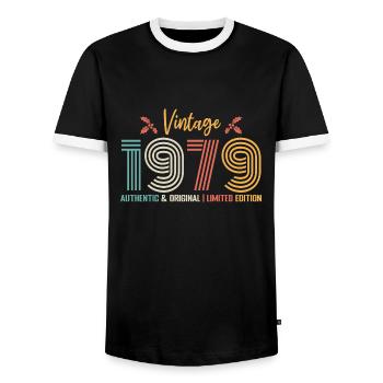Birthday 1979 Birthday Born in 1979 Retro - Men's Ringer Shirt - black/white - Front - AI Model Female 172 light (172cm) & AI Model Male 178 light (178cm)