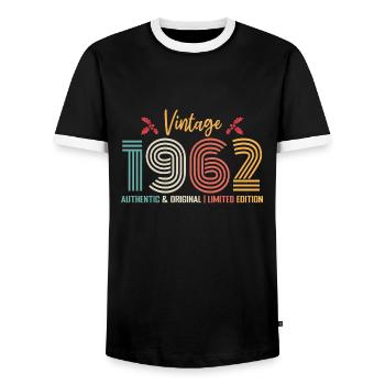 Geburtstag 1962 Geburtstag Jahrgang 1962 Retro - Männer Kontrast-T-Shirt - Schwarz/Weiß - Vorne - AI Model Female 172 light (172cm) & AI Model Male 178 light (178cm)