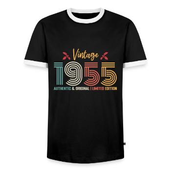 Birthday 1955 Birthday Born in 1955 Retro - Men's Ringer Shirt - black/white - Front - AI Model Female 172 light (172cm) & AI Model Male 178 light (178cm)