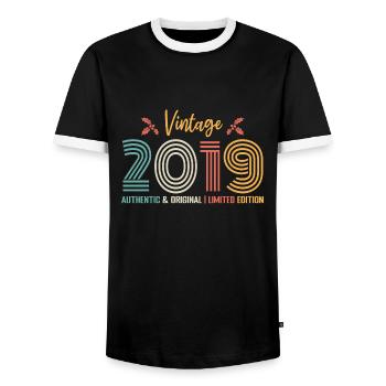 Anniversaire 2019 Anniversaire né en 2019 rétro - T-shirt contrasté Homme - noir/blanc - Devant - AI Model Female 172 light (172cm) & AI Model Male 178 light (178cm)