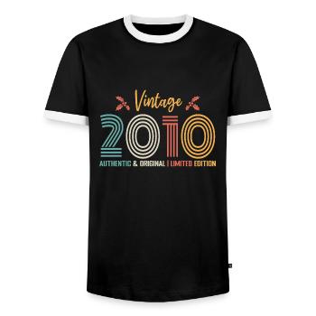 Birthday 2010 Birthday Born in 2010 Retro - Men's Ringer Shirt - black/white - Front - AI Model Female 172 light (172cm) & AI Model Male 178 light (178cm)