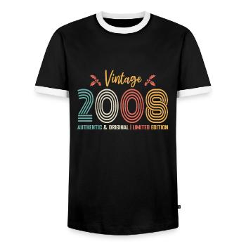 Birthday 2008 Birthday Born in 2008 Retro - Men's Ringer Shirt - black/white - Front - AI Model Female 172 light (172cm) & AI Model Male 178 light (178cm)