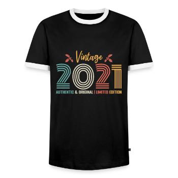 Birthday 2021 Birthday Born in 2021 Retro - Men's Ringer Shirt - black/white - Front - AI Model Female 172 light (172cm) & AI Model Male 178 light (178cm)