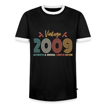 Geburtstag 2009 Geburtstag Jahrgang 2009 Retro - Männer Kontrast-T-Shirt - Schwarz/Weiß - Vorne - AI Model Female 172 light (172cm) & AI Model Male 178 light (178cm)