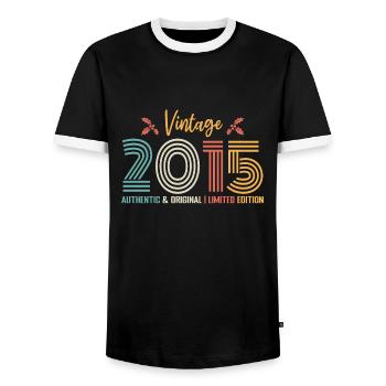 Birthday 2015 Birthday Born in 2015 Retro - Men's Ringer Shirt - black/white - Front - AI Model Female 172 light (172cm) & AI Model Male 178 light (178cm)