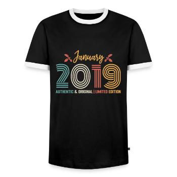 Januar 2019 Jubiläum Januar 2019 Retro - Männer Kontrast-T-Shirt - Schwarz/Weiß - Vorne - AI Model Female 172 light (172cm) & AI Model Male 178 light (178cm)