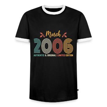 März 2006 Jubiläum März 2006 Retro - Männer Kontrast-T-Shirt - Schwarz/Weiß - Vorne - AI Model Female 172 light (172cm) & AI Model Male 178 light (178cm)