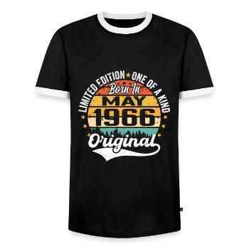 Cadeau d’anniversaire mai 1966 né en mai 1966 - T-shirt contrasté Homme - noir/blanc - Devant - AI Model Female 172 light (172cm) & AI Model Male 178 light (178cm)
