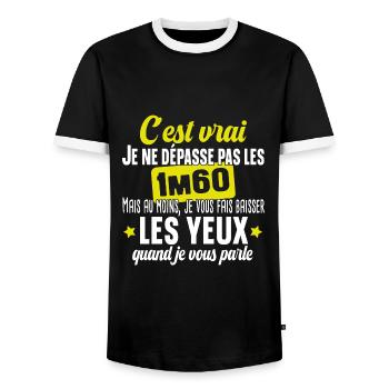1m60 Yeux Taille Naine Petit Cadeau Humour - T-shirt contrasté Homme - noir/blanc - Devant - AI Model Female 172 light (172cm) & AI Model Male 178 light (178cm)