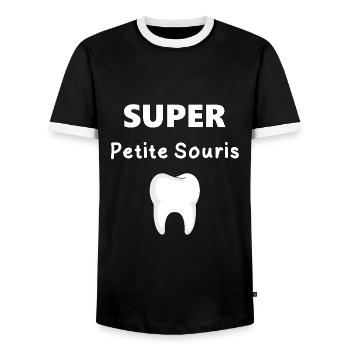 SUPER LITTLE MOUSE SAVING BABY TEETH - Men's Ringer Shirt - black/white - Front - AI Model Female 172 light (172cm) & AI Model Male 178 light (178cm)