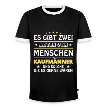 Merchants Gift - Two Types of... Design - Men's Ringer Shirt - black/white - Front - AI Model Female 172 light (172cm) & AI Model Male 178 light (178cm)