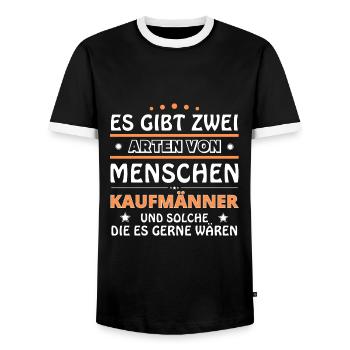 Merchants Gift - Two Types of... Design - Men's Ringer Shirt - black/white - Front - AI Model Female 172 light (172cm) & AI Model Male 178 light (178cm)