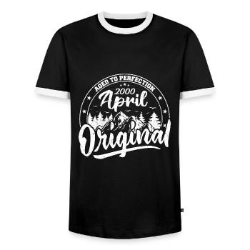 Cadeau d'anniversaire d'avril 2000 Millésime d'avril 2000 - T-shirt contrasté Homme - noir/blanc - Devant - AI Model Female 172 light (172cm) & AI Model Male 178 light (178cm)