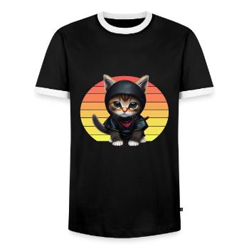 Ninja Cat Sunset - Men's Ringer Shirt - black/white - Front - AI Model Female 172 light (172cm) & AI Model Male 178 light (178cm)