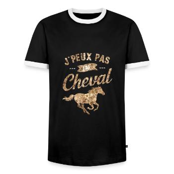 J peux pas j ai Cheval f - T-shirt contrasté Homme - noir/blanc - Devant - AI Model Female 172 light (172cm) & AI Model Male 178 light (178cm)