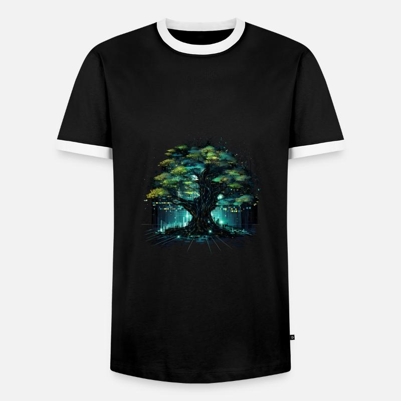 Lebensbaum Mit Technik - Männer Kontrast-T-Shirt - Schwarz/Weiß