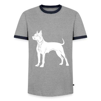 Pit Dog Silhouette - Men's Ringer Shirt - grey/navy  - Front - AI Model Female 172 light (172cm) & AI Model Male 178 light (178cm)