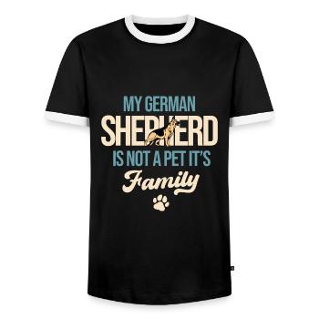 Mein Deutscher Schäferhund ist kein Haustier, es ist Familienhund Lo - Männer Kontrast-T-Shirt - Schwarz/Weiß - Vorne - AI Model Female 172 light (172cm) & AI Model Male 178 light (178cm)