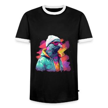 Taube mit Sonnenbrille Bunt Coole Tauben Vogel - Männer Kontrast-T-Shirt - Schwarz/Weiß - Vorne - AI Model Female 172 light (172cm) & AI Model Male 178 light (178cm)
