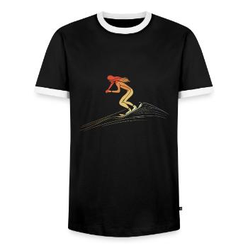 Retro Snowboard Mädchen - Männer Kontrast-T-Shirt - Schwarz/Weiß - Vorne - AI Model Female 172 light (172cm) & AI Model Male 178 light (178cm)