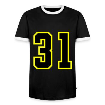 31 Zahl Trikot - Männer Kontrast-T-Shirt - Schwarz/Weiß - Vorne - AI Model Female 172 light (172cm) & AI Model Male 178 light (178cm)