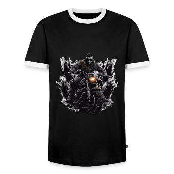 Motorcycle Biker - Men's Ringer Shirt - black/white - Front - AI Model Female 172 light (172cm) & AI Model Male 178 light (178cm)