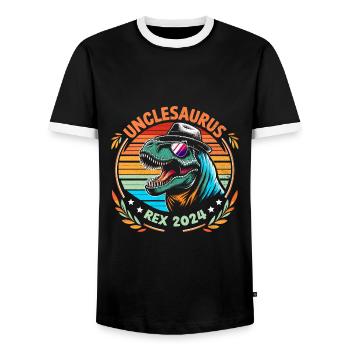 Unclesaurus Rex 2024 Dinosaur Uncle Family Uncles - Men's Ringer Shirt - black/white - Front - AI Model Female 172 light (172cm) & AI Model Male 178 light (178cm)