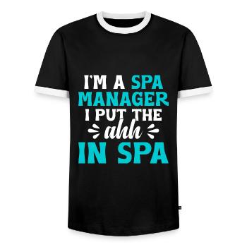 Gestionnaire de SPA Emploi Bien-être Drôle Gestion de SPA Sayi - T-shirt contrasté Homme - noir/blanc - Devant - AI Model Female 172 light (172cm) & AI Model Male 178 light (178cm)