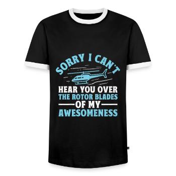 Sorry I Can't Hear You Over The Rotor Blades Helic - Men's Ringer Shirt - black/white - Front - AI Model Female 172 light (172cm) & AI Model Male 178 light (178cm)