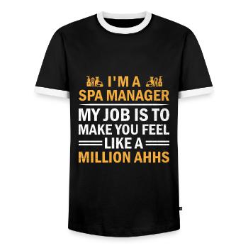Gestionnaire de SPA Emploi Bien-être Drôle Gestion de SPA Sayi - T-shirt contrasté Homme - noir/blanc - Devant - AI Model Female 172 light (172cm) & AI Model Male 178 light (178cm)
