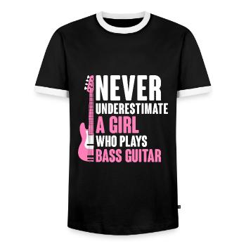 Ne sous-estimez jamais une fille qui joue de la basse - T-shirt contrasté Homme - noir/blanc - Devant - AI Model Female 172 light (172cm) & AI Model Male 178 light (178cm)