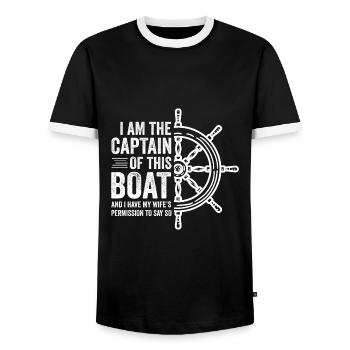 I Am The Captain Of This Boat Sailor Sailing Ship - Männer Kontrast-T-Shirt - Schwarz/Weiß - Vorne - AI Model Female 172 light (172cm) & AI Model Male 178 light (178cm)