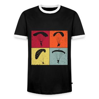 Retro Graphic Paragliding Paraglider Parachute Sky - Männer Kontrast-T-Shirt - Schwarz/Weiß - Vorne - AI Model Female 172 light (172cm) & AI Model Male 178 light (178cm)