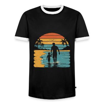 Father and son holiday beach retro vintage - Men's Ringer Shirt - black/white - Front - AI Model Female 172 light (172cm) & AI Model Male 178 light (178cm)