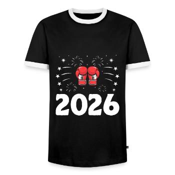 Nouvel An 2026 Boxer Sports Force Gym Athlète - T-shirt contrasté Homme - noir/blanc - Devant - AI Model Female 172 light (172cm) & AI Model Male 178 light (178cm)