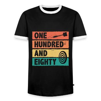 Retro Graphic Dart Player Darts Dartboard Bullseye - Men's Ringer Shirt - black/white - Front - AI Model Female 172 light (172cm) & AI Model Male 178 light (178cm)