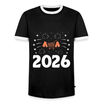 Frohes Neues Jahr 2026 Couponer Shopper Geld sparen - Männer Kontrast-T-Shirt - Schwarz/Weiß - Vorne - AI Model Female 172 light (172cm) & AI Model Male 178 light (178cm)