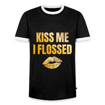 Küss mich ich Zahnseide Zahnarzt Dentalhygieniker Zahnarzt - Männer Kontrast-T-Shirt - Schwarz/Weiß - Vorne - AI Model Female 172 light (172cm) & AI Model Male 178 light (178cm)