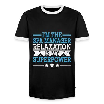 SPA Manager Job Wellness Funny SPA Management Sayi - Men's Ringer Shirt - black/white - Front - AI Model Female 172 light (172cm) & AI Model Male 178 light (178cm)