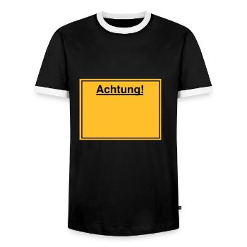 Schild - Männer Kontrast-T-Shirt - Schwarz/Weiß - Vorne - AI Model Female 172 light (172cm) & AI Model Male 178 light (178cm)