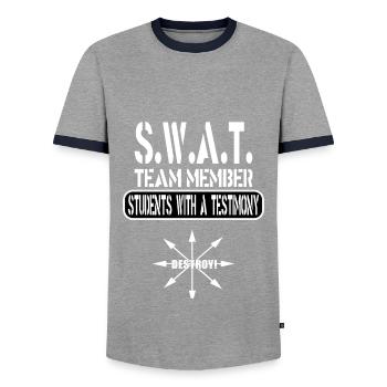 SWAT Team Parodie Design - Männer Kontrast-T-Shirt - Grau/Navy  - Vorne - AI Model Female 172 light (172cm) & AI Model Male 178 light (178cm)