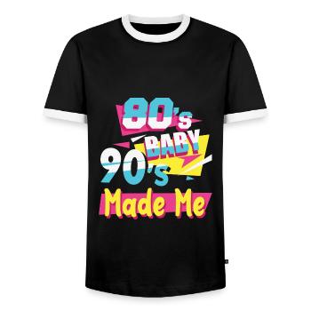 Retro 80s Baby 90s Made Me Nineties Gifts - Men's Ringer Shirt - black/white - Front - AI Model Female 172 light (172cm) & AI Model Male 178 light (178cm)