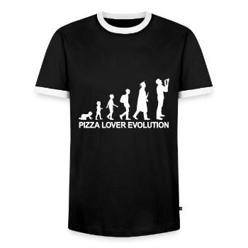 Evolution of a pizza lover - Men's Ringer Shirt - black/white - Front - AI Model Female 172 light (172cm) & AI Model Male 178 light (178cm)