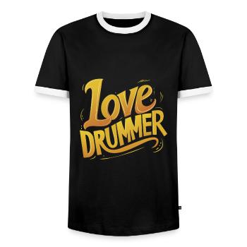I love the drummer - I love drums. - Men's Ringer Shirt - black/white - Front - AI Model Female 172 light (172cm) & AI Model Male 178 light (178cm)