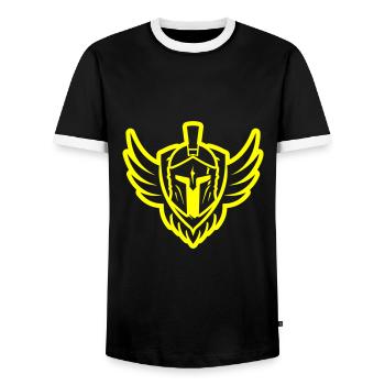 Spartan Helmet Icon - Men's Ringer Shirt - black/white - Front - AI Model Female 172 light (172cm) & AI Model Male 178 light (178cm)