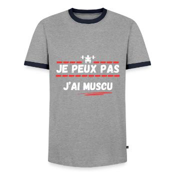 Je peux pas j'ai muscu - T-shirt contrasté Homme - gris/marine  - Devant - AI Model Female 172 light (172cm) & AI Model Male 178 light (178cm)
