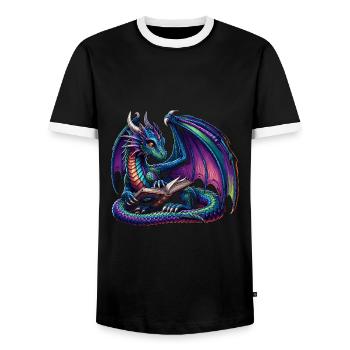 Drache Lesebuch Bücher Bücherwurm Bibliophiler - Männer Kontrast-T-Shirt - Schwarz/Weiß - Vorne - AI Model Female 172 light (172cm) & AI Model Male 178 light (178cm)