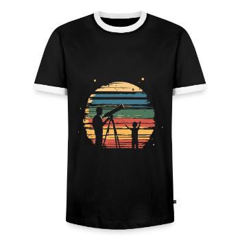 Father Son Telescope Astronomy Vintage - Men's Ringer Shirt - black/white - Front - AI Model Female 172 light (172cm) & AI Model Male 178 light (178cm)