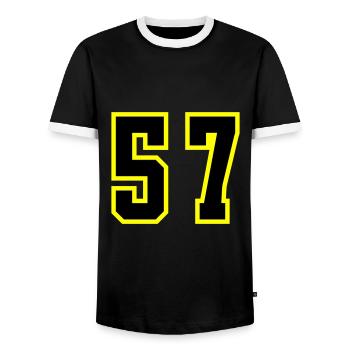 57 Number Jersey - Men's Ringer Shirt - black/white - Front - AI Model Female 172 light (172cm) & AI Model Male 178 light (178cm)