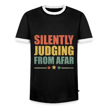 Silently Judging From Afar Sayings For Introverts - Men's Ringer Shirt - black/white - Front - AI Model Female 172 light (172cm) & AI Model Male 178 light (178cm)